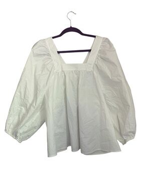Mersea Ada Poplin Coastal Boho Puff Sleeve Square Neck Minimalist Blouse Size L